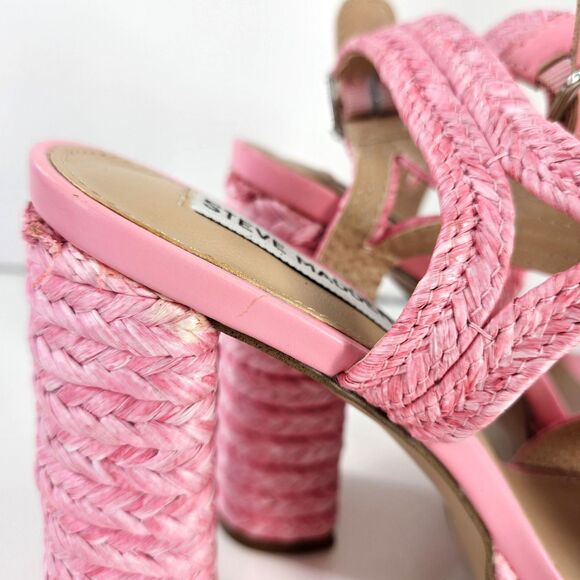 Steve Madden Lombardo Heeled Sandal Pink Raffeta Platform Buckle Ankle Strap W8 - Picture 10 of 16